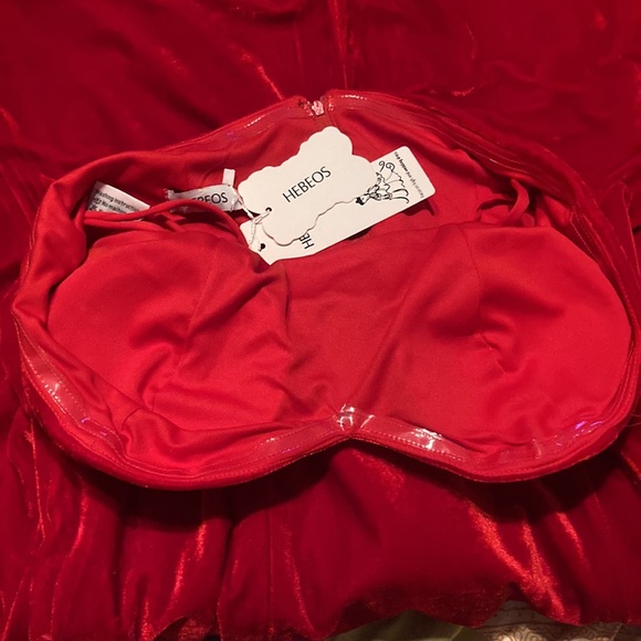Hebeos| Sweetheart A-Long Red Mermaid Velvet Prom Dress| Sz M - Picture 12 of 15